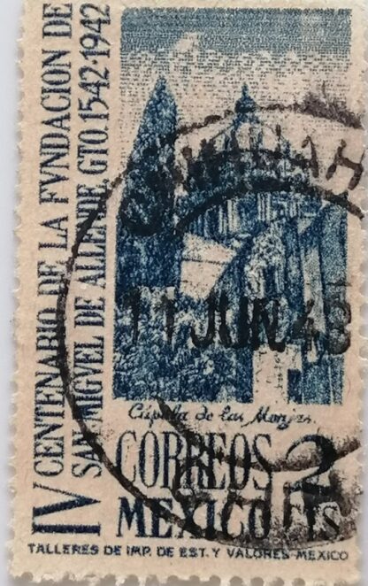 ESTAMPILLA POSTAL ANTIGUA IV CENTENARIO DE SAN MIGUEL DE ALLENDE 1945 - Image 3