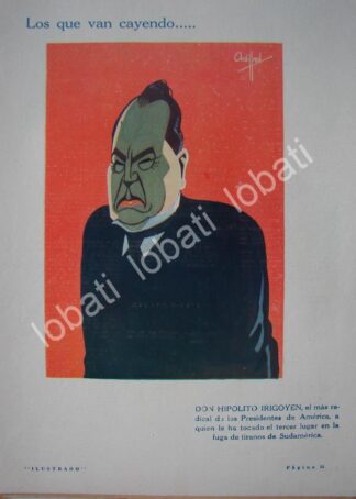 CARTEL ANTIGUO ORIGINAL DE CARICATURA VINTAGE DE HIPOLITO IRIGOYEN POR: ANDRES AUDIFFRED 1930 PLT