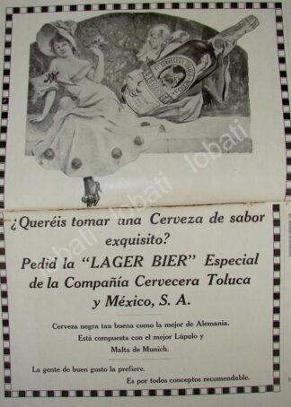 CARTEL ANTIGUO ORIGINAL DE CERVEZA LAGER BIER 1909 CERVECERIA TOLUCA / MUY RARO