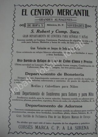 CARTEL ANTIGUO ORIGINAL DE TIENDA DEPARTAMENTAL EL CENTRO MERCANTIL 1909