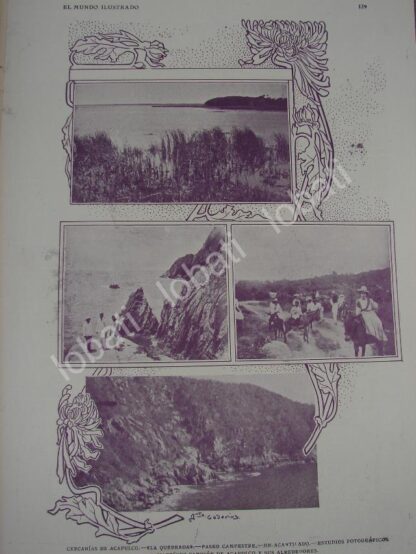 CARTEL ANTIGUO ORIGINAL DE LUGARES DE ACAPULCO GUERRERO, LA QUEBRADA ETC 1909 /LDM - Image 3