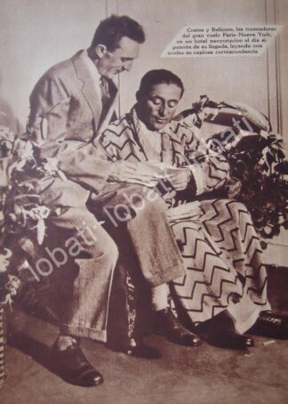 CARTEL ANTIGUO ORIGINAL DE DIEUDONNE COSTES Y MAURICE BELLONTES, PILOTOS 1930 / AVIACION