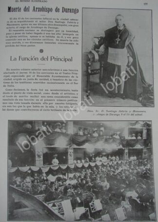 CARTEL ANTIGUO ORIGINAL DE MUERE EL ARZOBISPO SANTIAGO ZUBIRIA MANZANERA 1909 / RLG