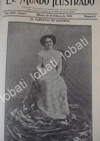 PORTADA ANTIGUA ORIGINAL  1910 ADELA MANZO TAPIA, REINA DEL CARNAVAL DE GUAYMAS
