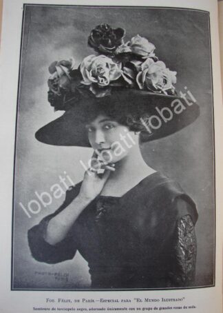 CARTEL ANTIGUO ORIGINAL DE MODAS ANTIGUAS 1910, SOMBRERO DE TERCIOPELO /80