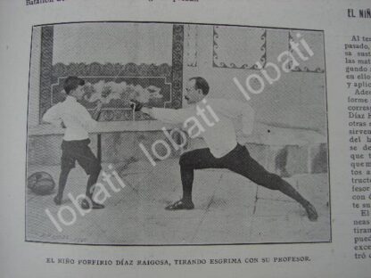 CARTEL ANTIGUO ORIGINAL DE NIÑO PORFIRIO DIAZ RAIGOSA PRACTICANDO ESGRIMA Y MAS 1909 - Image 2