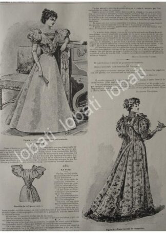 CARTEL ANTIGUO ORIGINAL DE RESEÑA DE LA MODA DE 1897 TRAJES DE RECEPCION