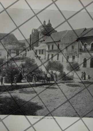 GRABADO ANTIGUO ZOCALO EN REAL DEL MONTE, HGO 1897