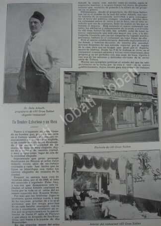 CARTEL ANTIGUO ORIGINAL DE JULIO ADEATH Y LA CANTINA EL GRAN SALON 1909