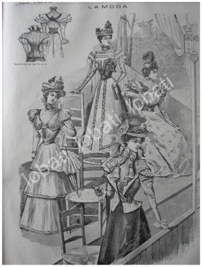 CARTEL ANTIGUO ORIGINAL DE NOTICIAS DE MODAS Y TENDENCIAS DE 1897 VESTIDOS - Image 2
