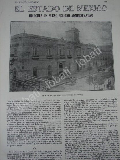 CARTEL ANTIGUO ORIGINAL DE REPORTAJE 1909 ESTADO DE MEXICO, GOBIERNO, LUGARES, ESCUELA NORMAL ETC. - Image 2