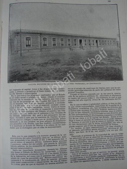 CARTEL ANTIGUO ORIGINAL DE REPORTAJE 1909 ESTADO DE MEXICO, GOBIERNO, LUGARES, ESCUELA NORMAL ETC. - Image 10