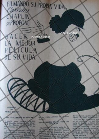 AFICHE ANTIGUO CHARLES CHAPLIN DIBUJO DE: MATIAS SANTOYO 1937