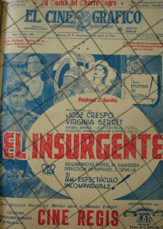 CARTEL ANTIGUO ORIGINAL ESTRENAN PELICULA. EL INSURGENTE 1941 /152