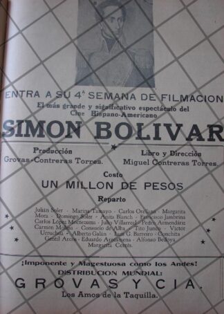 CARTEL ANTIGUO PLENA FILMACION DE PELICULA. SIMON BOLIVAR 1941