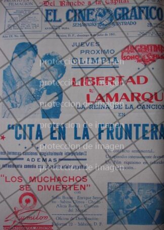 CARTEL ANTIGUO PELICULA CITA EN LA FRONTERA 1941 LIBERTAD LAMARQUE