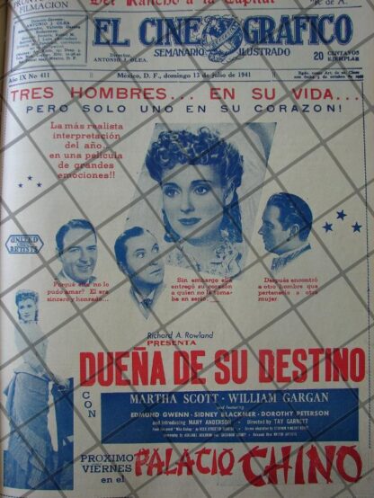 CARTEL ANTIGUO PELICULA DUEÑA DE SU DESTINO 1941 /2