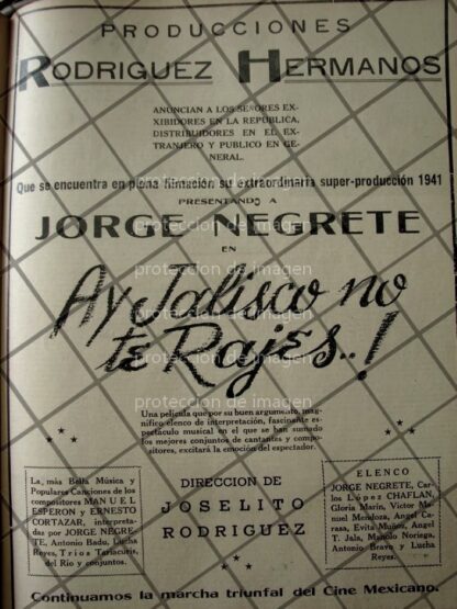 CARTEL ANTIGUO FILMAN PELICULA HAY JALISCO NO TE RAJES 1941
