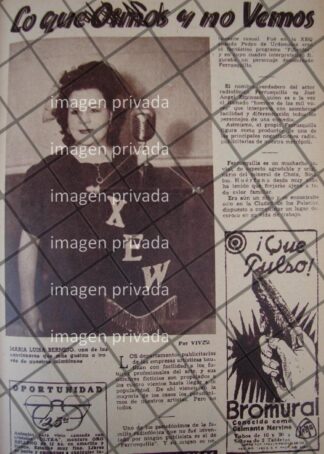 AFICHE RETRO CANTANTE MARIA LUISA BERMEJO Y FERRUSQUILLA X.E.W.