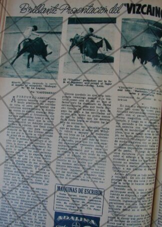 AFICHE ANTIGUO 1939 TORERO RICARDO TORRES "EL VIZCAINO"