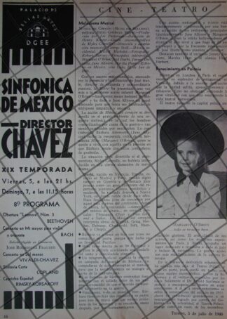 AFICHE RETRO ORQUESTA SINFONICA CARLOS CHAVEZ 1946