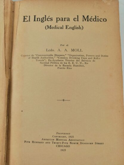LIBRO ANTIGUO. EL INGLES PARA EL MEDICO 1925 A.A. MOLL. TCN - Image 4