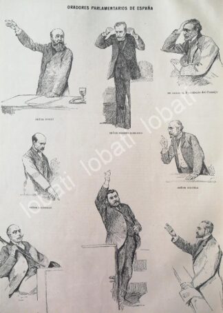 GRABADO ANTIGUO ORADORES PARLAMENTARIOS ESPAÑOLES 1898 /PLT