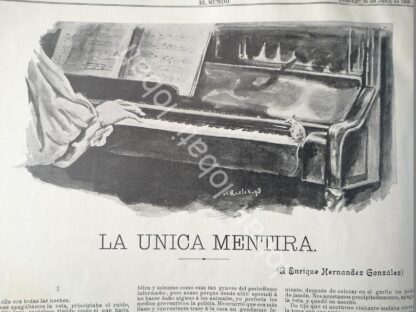 CARTEL ANTIGUO ORIGINAL DE CUENTO INEDITO DE RAFAEL DELGADO CON DIBUJOS DE JULIO RUELAS 1898 LA UNICA MENTIRA - Image 2