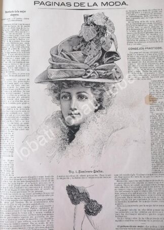 CARTEL ANTIGUO ORIGINAL DE TENDENCIA DE MODAS DE 1898 SOMBREROS Y VESTIDOS