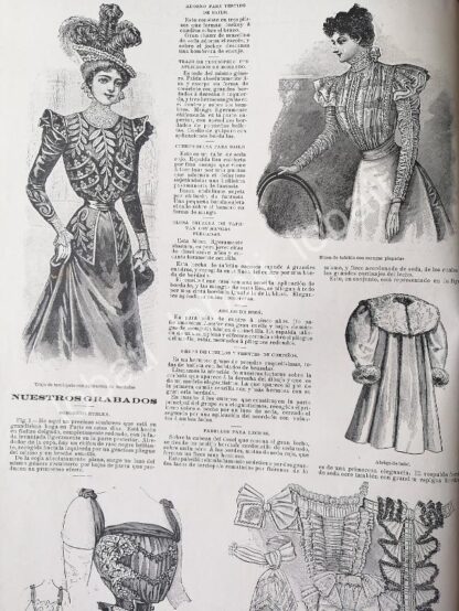 CARTEL ANTIGUO ORIGINAL DE TENDENCIA DE MODAS DE 1898 SOMBREROS Y VESTIDOS - Image 3