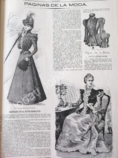 CARTEL ANTIGUO ORIGINAL DE GACETA DE TENDENCIAS DE MODAS DE 1898 VESTIDOS Y SOMBREROS - Image 2