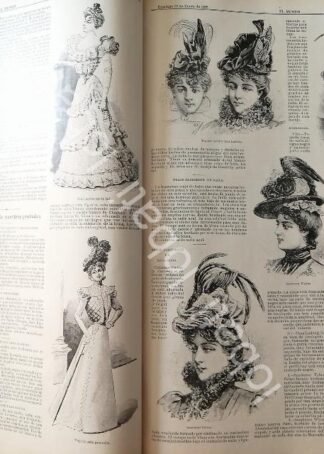 CARTEL ANTIGUO ORIGINAL DE GACETA DE TENDENCIAS DE MODAS DE 1898 VESTIDOS Y SOMBREROS