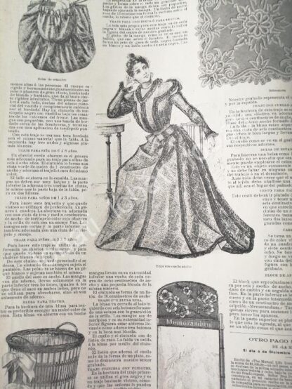 CARTEL ANTIGUO ORIGINAL DE GACETA DE TENDENCIAS DE MODAS DE 1898 VESTIDOS /3 - Image 3