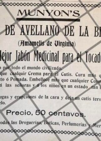 CARTEL PUBLICITARIO ANTIGUO JABON MUNYONS 1906