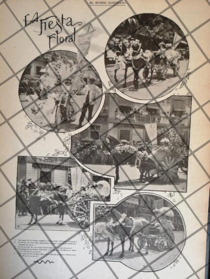 AFICHE ANTIGUO FIESTAS FLORALES D.F 1906 CARRETAS - Image 2