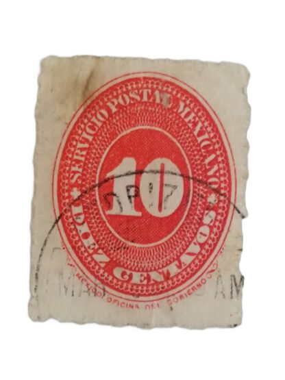 ESTAMPILLA POSTAL 1886 10C NUMEROS. NARANJA SC. 180-A18
