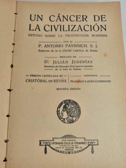 LIBRO ANTIGUO. ESTUDIO SOBRE LA PROSTITUCION. ANTONIO PAVISSICH 2DA ED Ca 1920 SSLS - Image 4
