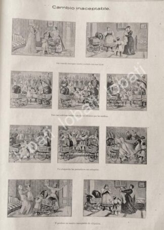 CARTEL ANTIGUO ORIGINAL DE TIRA COMICA ANTIGUA 1895 EL CAMBIO INACEPTABLE