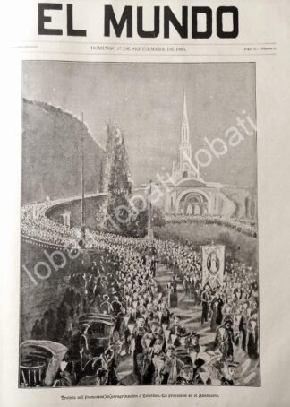 CARTEL ANTIGUO ORIGINAL DE PORTADA Y NOTICIA ANTIGUA 1895 PEREGRINACION A LOURDES, FRANCIA /RLG