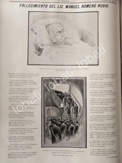 CARTEL ANTIGUO ORIGINAL DE MUERTE Y FUNERALES DE MANUEL ROMERO RUBIO 1895 - Image 4