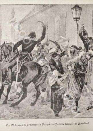 GRABADO ANTIGUO EL GENOCIDIO DE ARMENIOS EN TURQUIA 1895