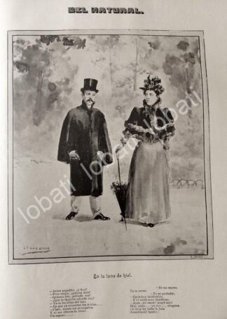 GRABADO ANTIGUO 1895 POR: LEANDRO IZAGUIRRE, EN LA LUNA DE HIEL