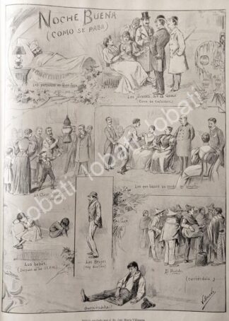 GRABADO ANTIGUO 1895 POR: JOSE Ma. VILLASANA. NOCHE BUENA EN MEXICO
