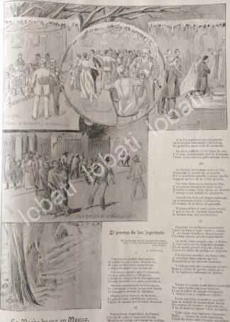 CARTEL ANTIGUO ORIGINAL DE POEMA Y GRABADO ANTIGUO 1895 POR: EUGENIO OLVERA. NOCHE BUENA EN MEXICO