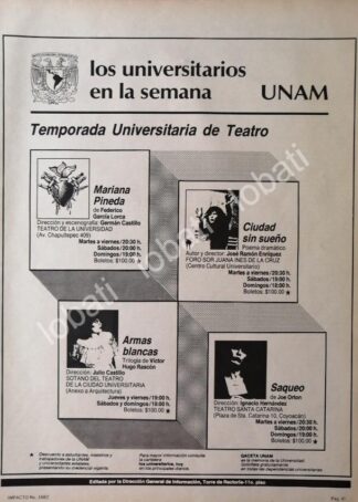 CARTEL ANTIGUO ORIGINAL DE UNAM TEMPORADA UNIVERSITARIA DE TEATRO 1982 /13
