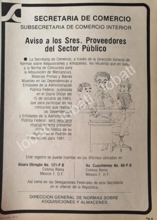 CARTEL ANTIGUO ORIGINAL DE SECRETARIA DE COMERCIO 1980 PROVEEDORES /34