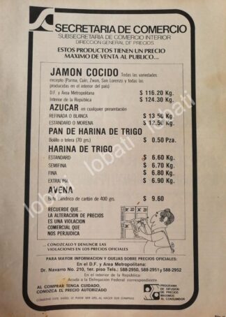 CARTEL ANTIGUO ORIGINAL DE SECRETARIA DE COMERCIO 1980 PRECIOS DE BASICOS /21