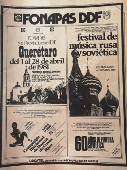 CARTEL ANTIGUO ORIGINAL DE FONAPASS DDF EVENTOS DE ABRIL DE 1981 /6