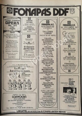 CARTEL ANTIGUO ORIGINAL DE FONAPAS DDF EVENTOS DE abril 1981 /103