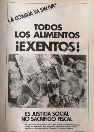 CARTEL ANTIGUO ORIGINAL DE GOBIERNO ELIMINA EL I.V.A DE LOS ALIMENTOS 1981 /N96